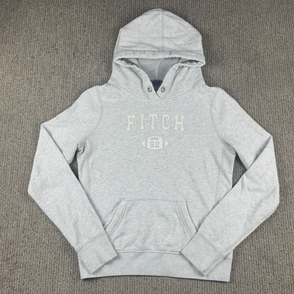 Abercrombie & Fitch Womens M Pullover Hoodie Sweatshirt Spell Out Football Grey